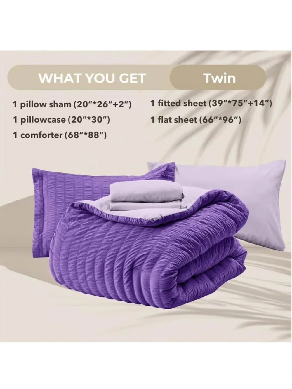 5 pieces purple/lavender twin size comforter set new